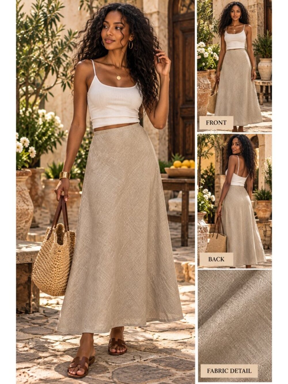 Reformation 100% Linen Beige Maxi Skirt Neutral Minimalist Quiet Luxury